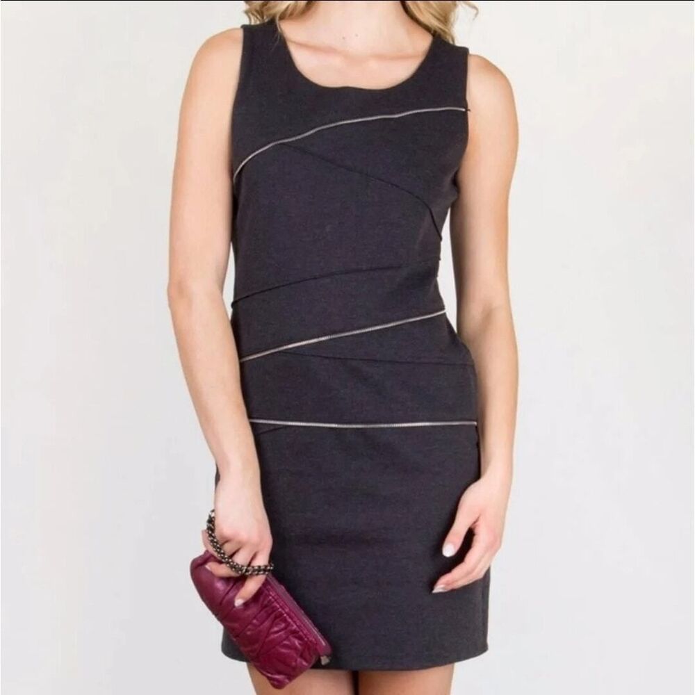 Michael Kors Zipper Accent Sleeveless Scoop Neck Gray Sheath Dress Size 0